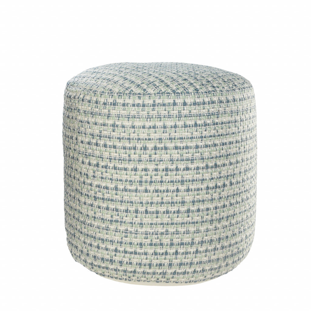 Dakota Fields 20" Blue Polyester Round Geometric Indoor Outdoor Pouf ...